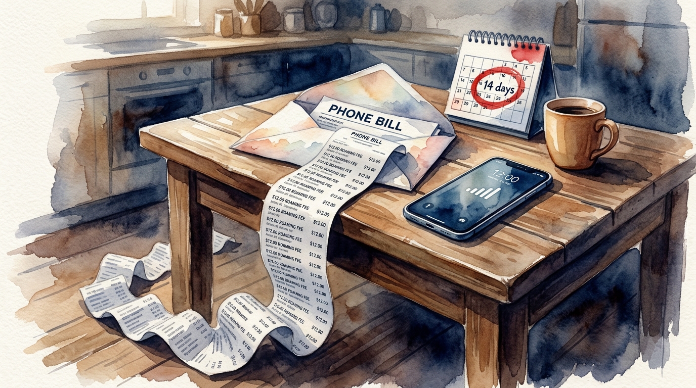 Akwarelowa ilustracja otwartej koperty z rachunkiem za telefon