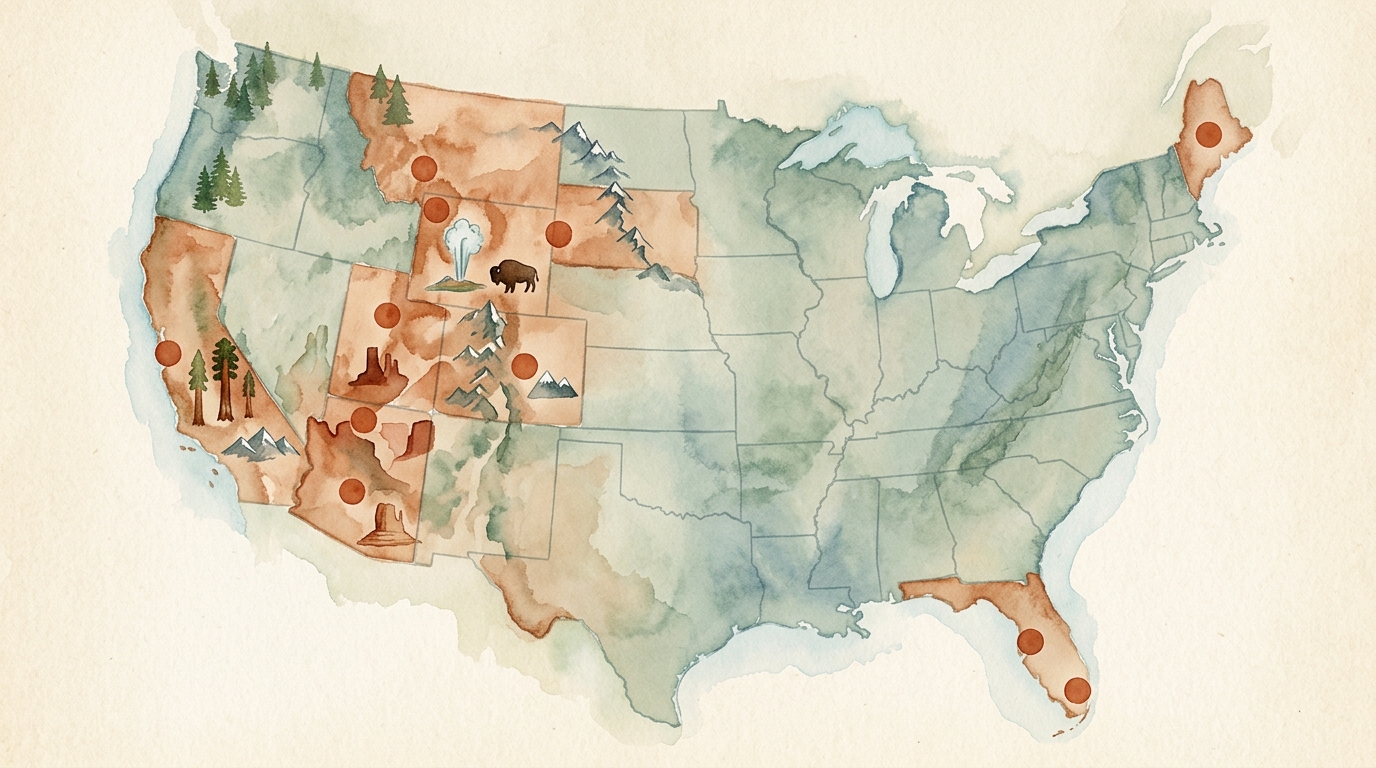 Illustration aquarelle d'une carte des États-Unis continentaux sur papier crème vieilli
